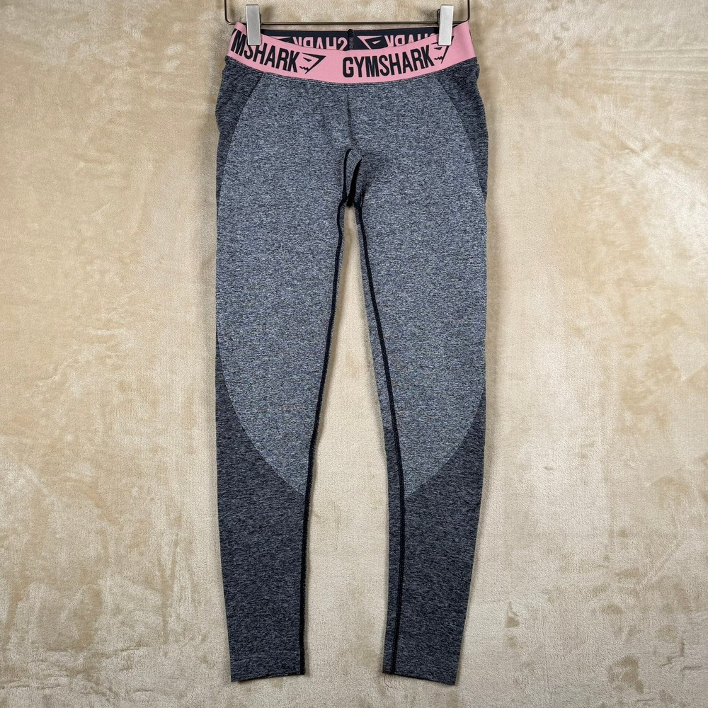 Gymshark‎ Flex High Waisted Seamless Leggings Grey Pink Logo Medium
